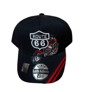 Route 66 Black Motorcycle Hat NEW Red Biker Highway Biker